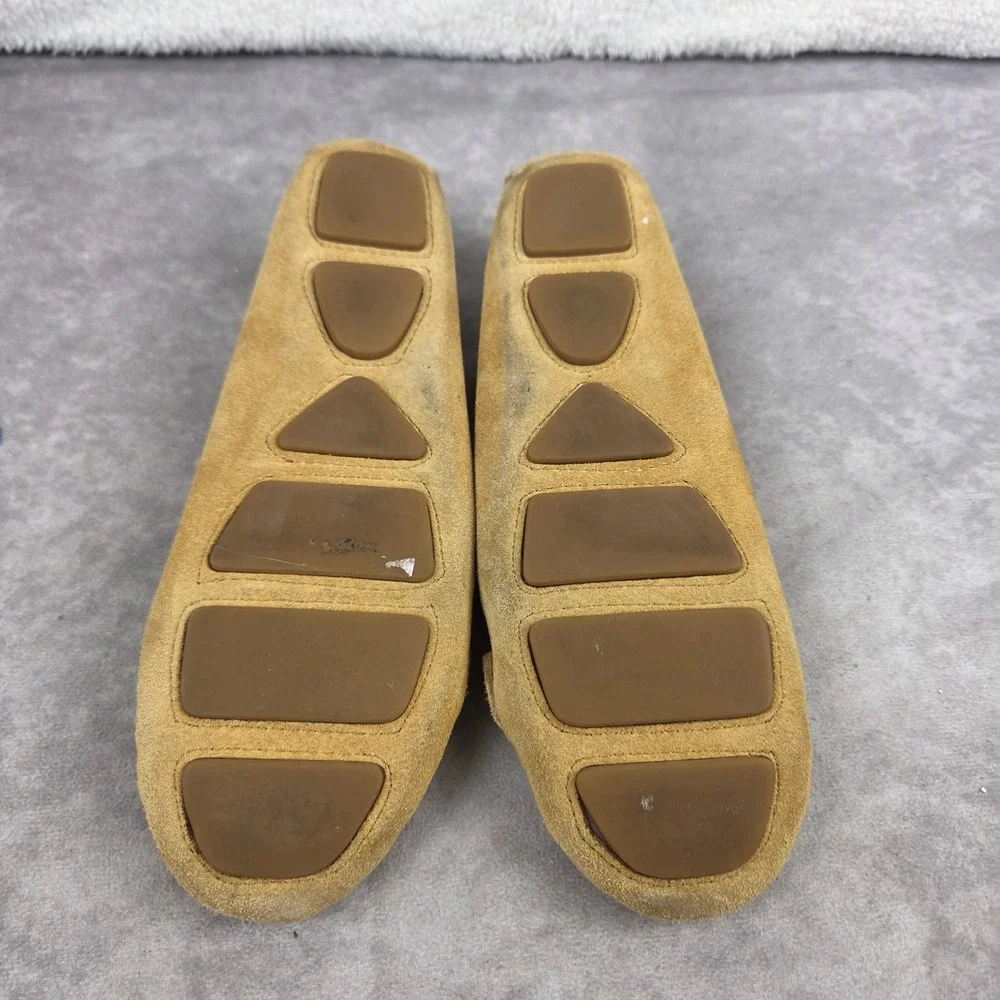 Michael Kors Tan Suede Leather Moccasin Flats Gold Logo Hardware Size 8M S2424
